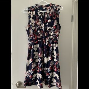 Sleeveless blue floral dress
